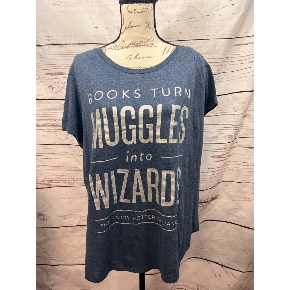 Out of Print Harry Potter Alliance Muggles Into Wizards Graphic Tee Blue 3X NWT